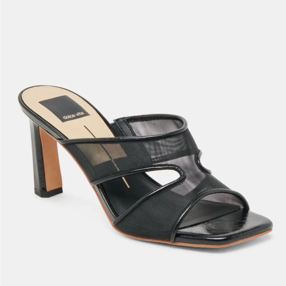 NWT DOLCE VITA GITEL ONYX MESH Women Heeled Sandals, Size 8